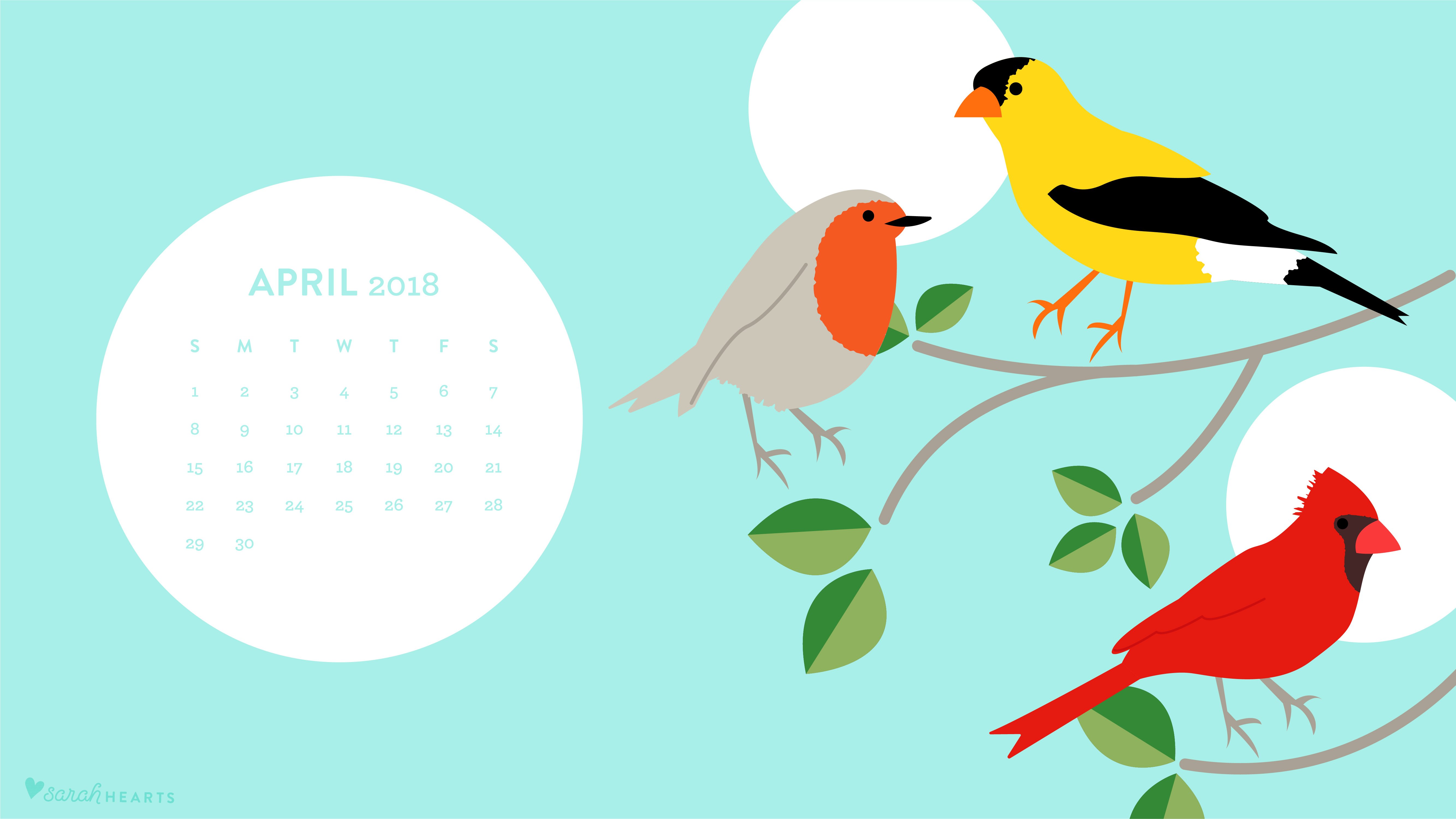 April 2018 Bird Calendar Wallpaper   Sarah Hearts 5334x3001