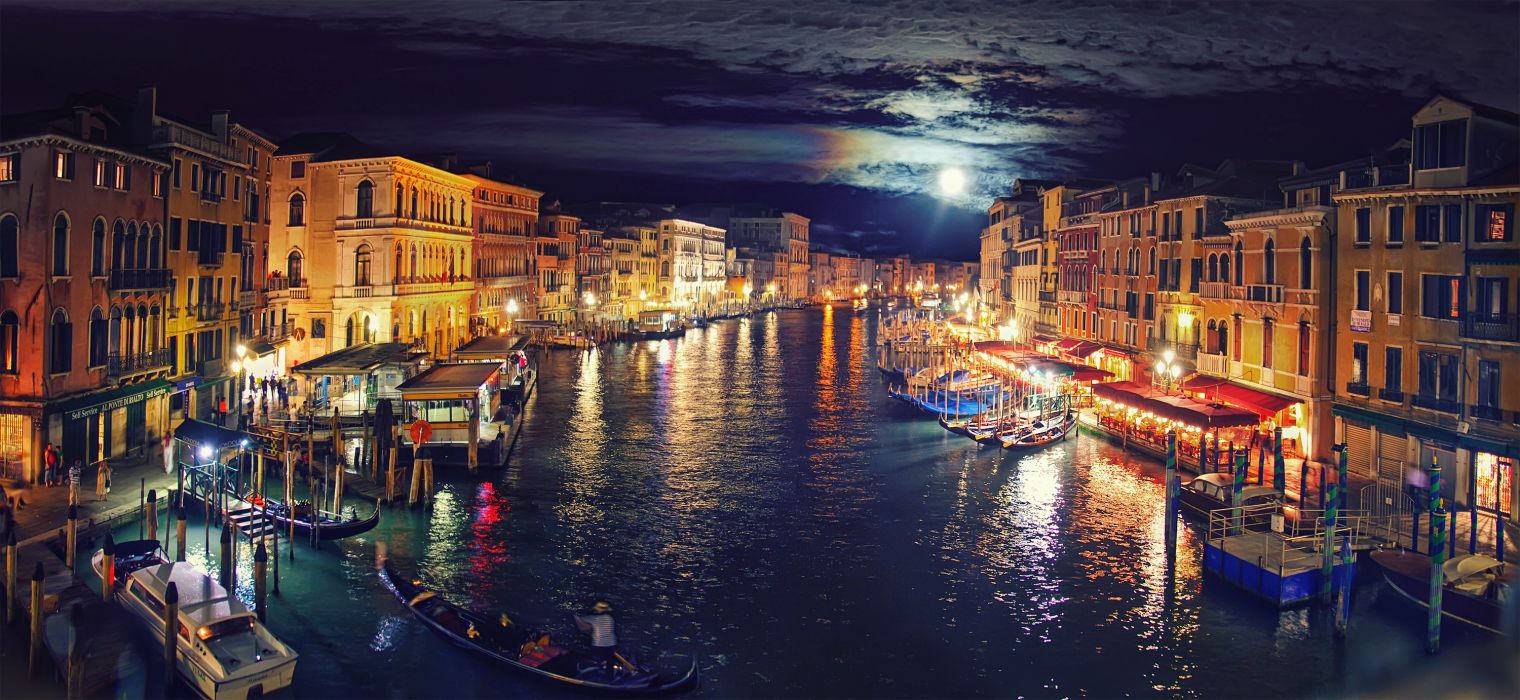 Italy Venice Grand Canal Night Reflection Wallpaper