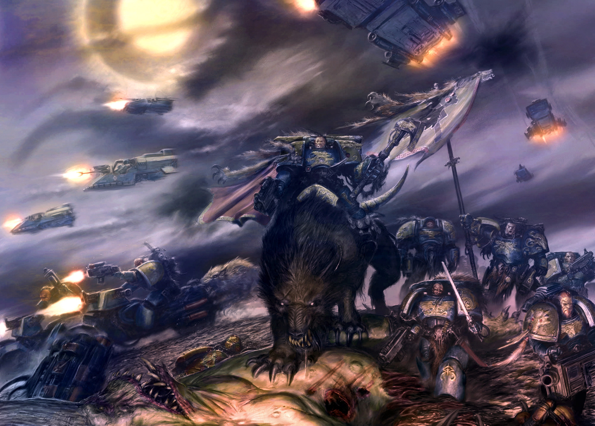 Wallpaper Warhammer 40k Space Wolves Spaceship Battle Desktop