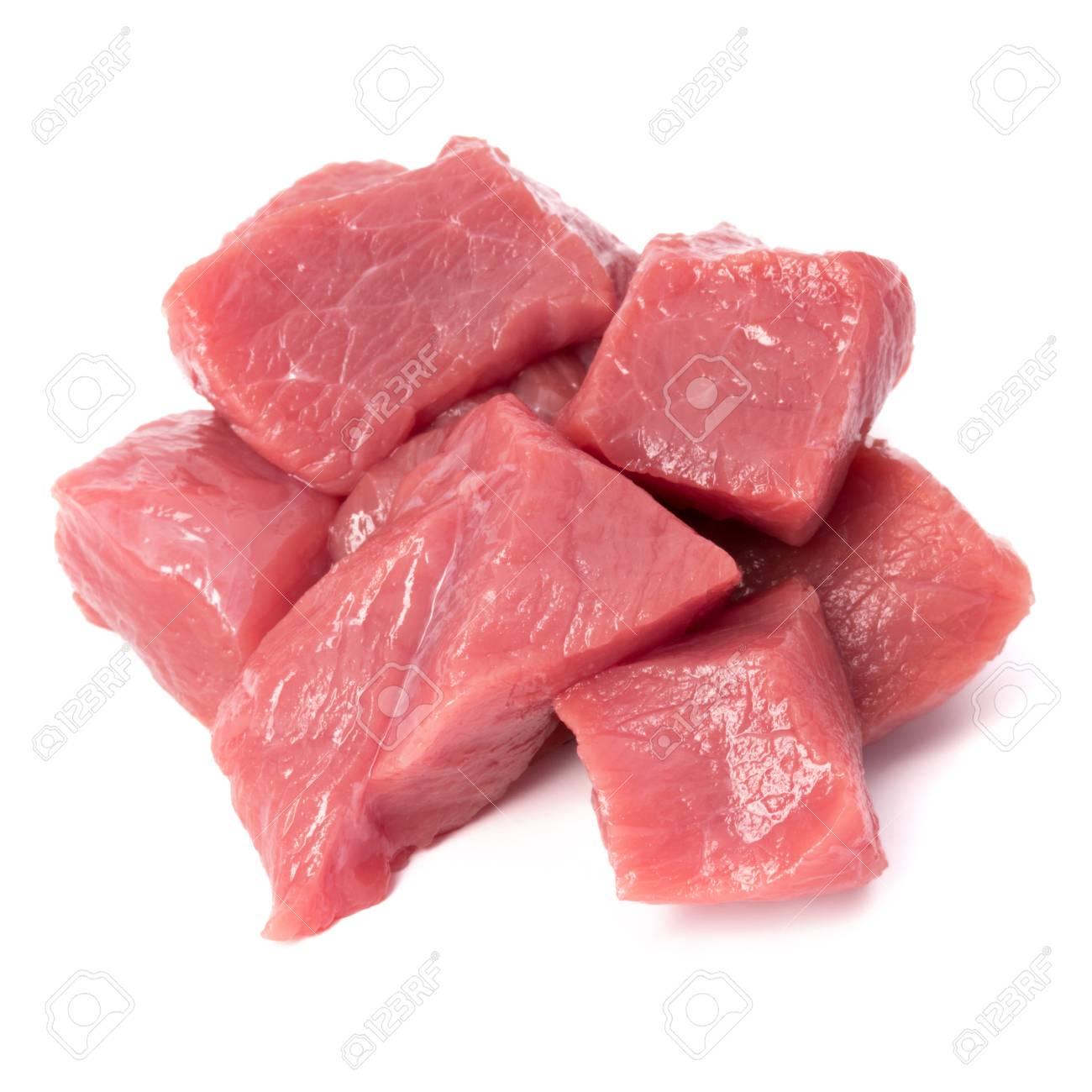 Raw Chopped Beef Meat Pieces Isolated Om White Background Cut