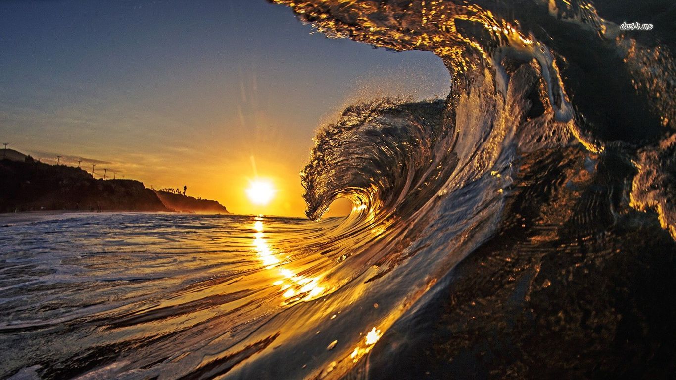 Wave In The Sunset Wallpaper Beach