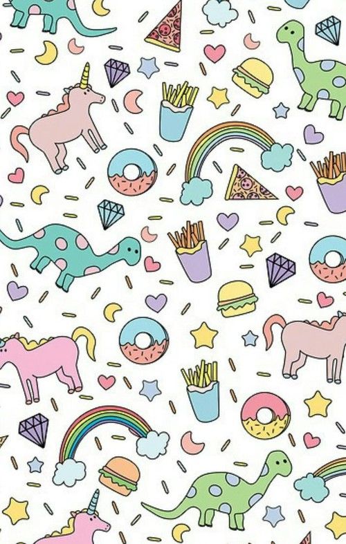 Cute donut unicorn dinosaur rainbow french fry iphone wallpaper
