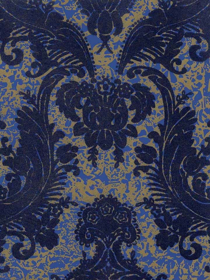 Moonlight Peacock Blue Velvet Flock Damask Fine Decor Wallpaper SP87310