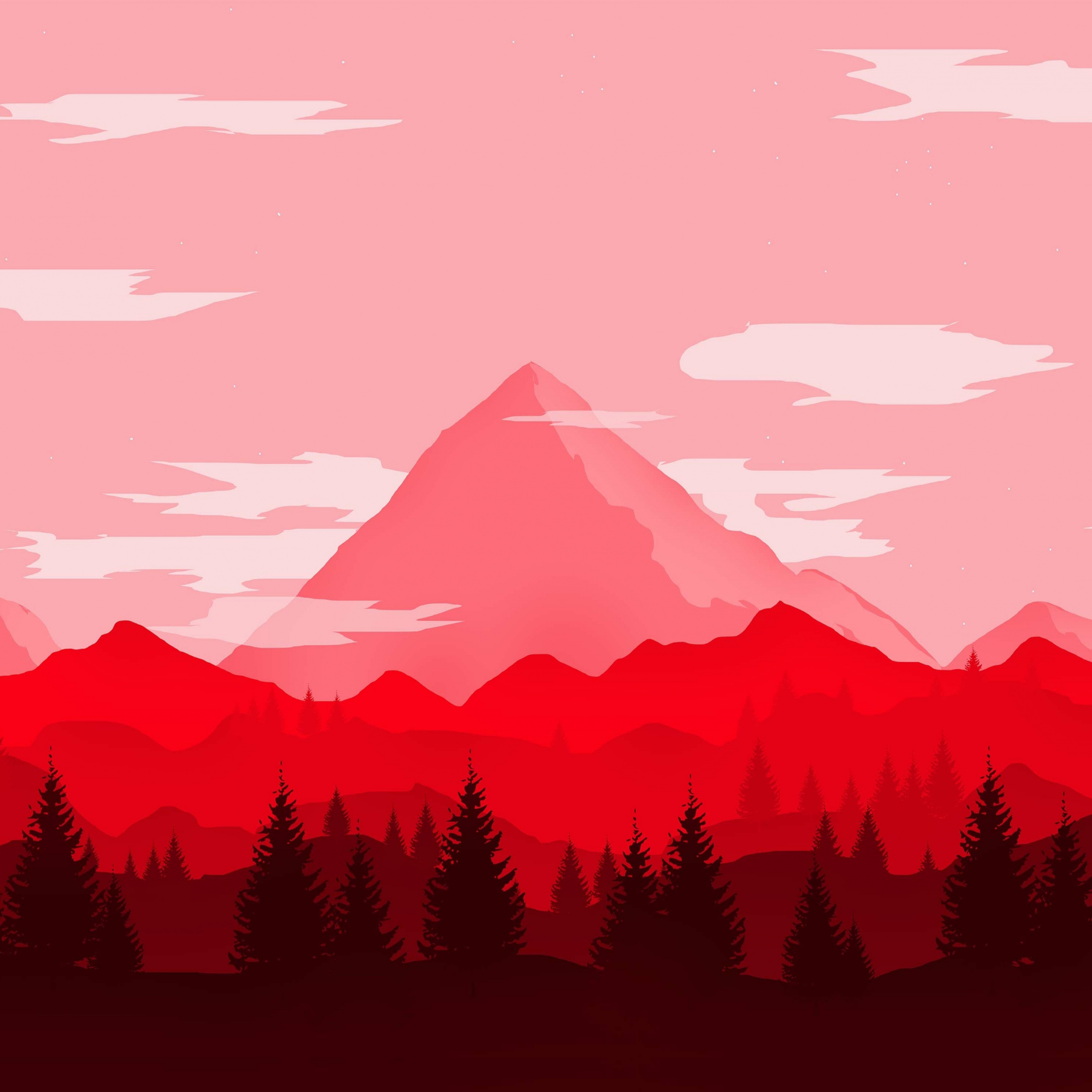 Red Mountains Digital Art Minimalist Wallpaper