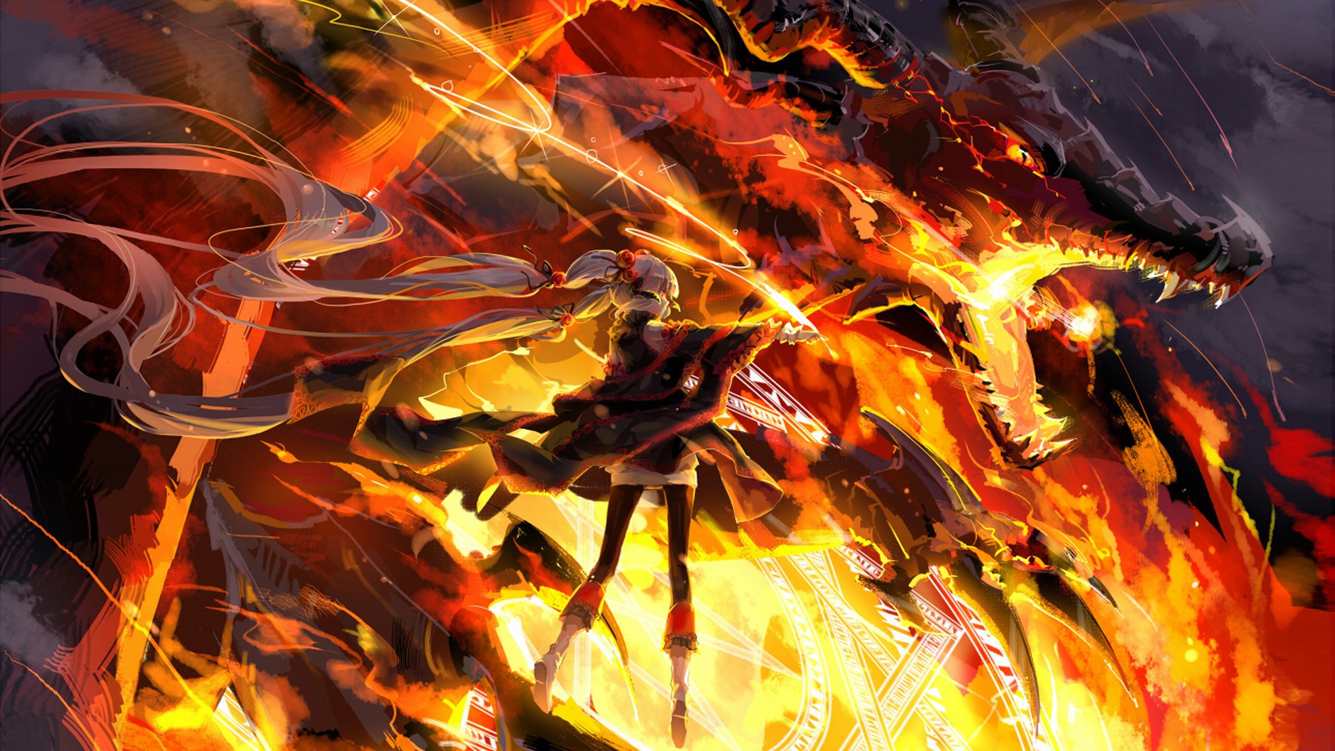 The Battle With Fiery Dragon Anime Pixiv Fantasia Wallpaper And
