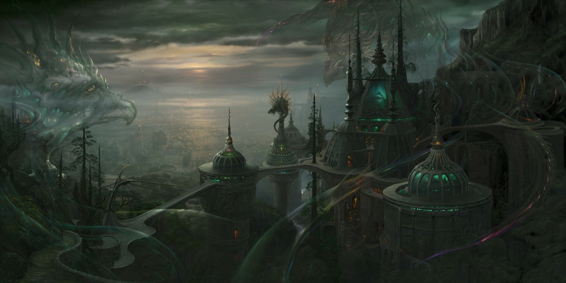 Dragons City Buildings Anime Wallpaper Abstract Fantasy HD