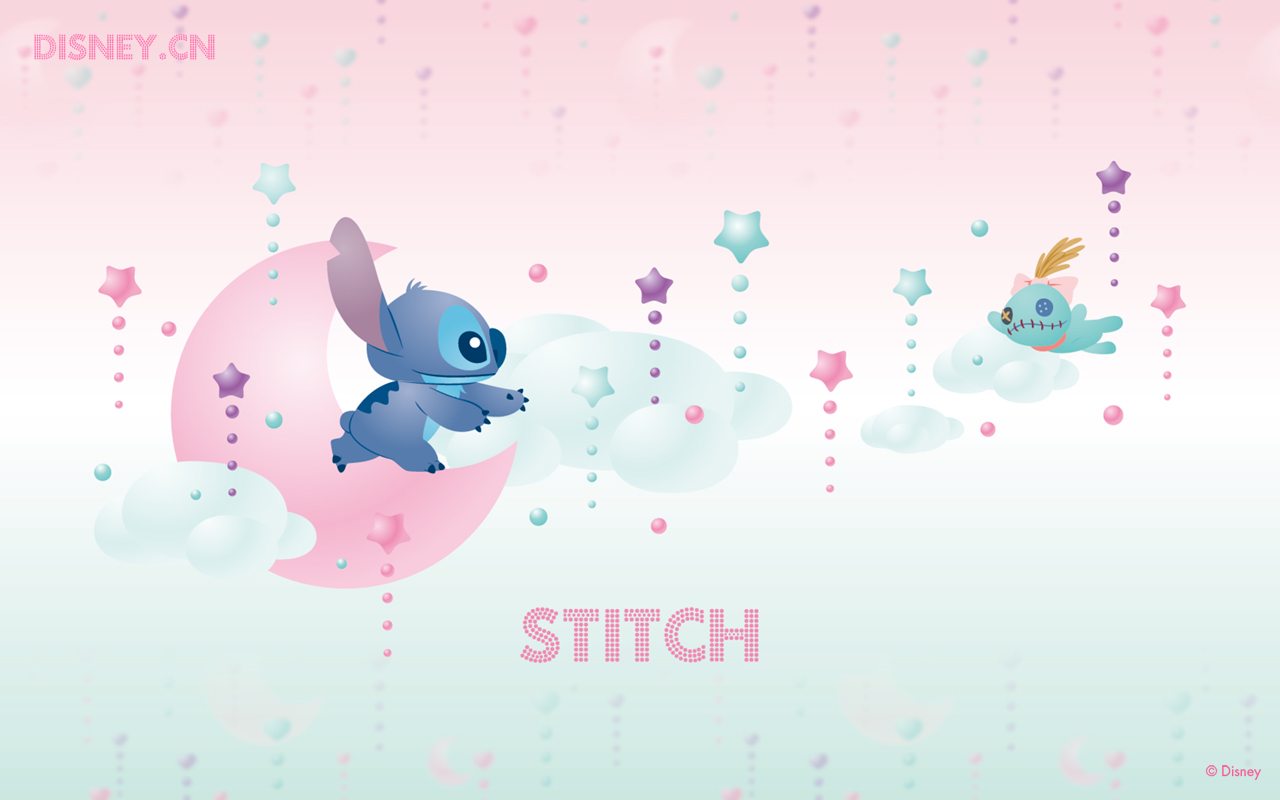 Wallpaper Lilo Stitch Running To Each Other Light Pink Background