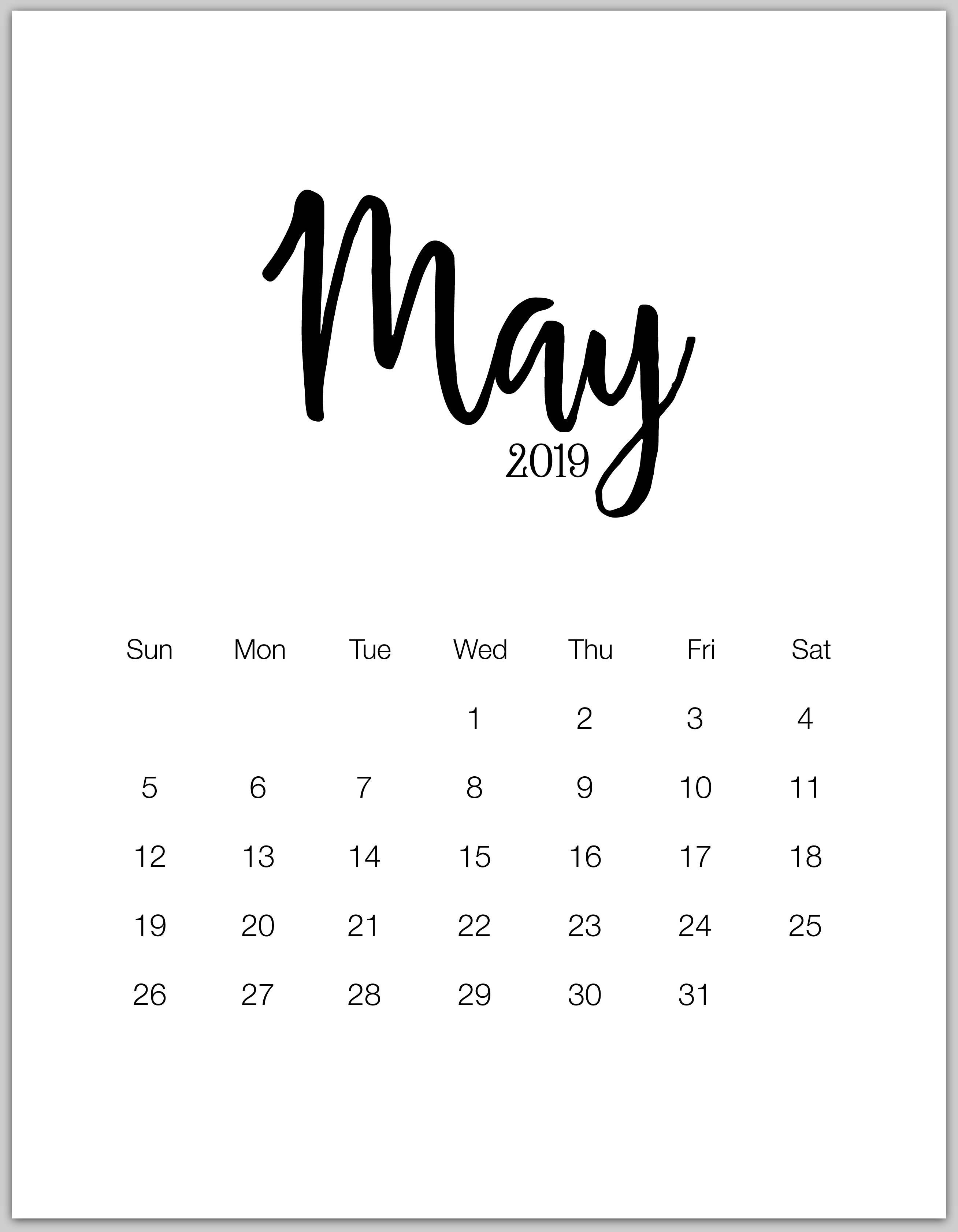 May Minimalist Calendar Calendars