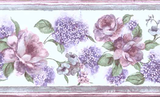 Pastel Color Blue Pink Geranium Flower Floral Garland Ivy Vine Wall paper Border