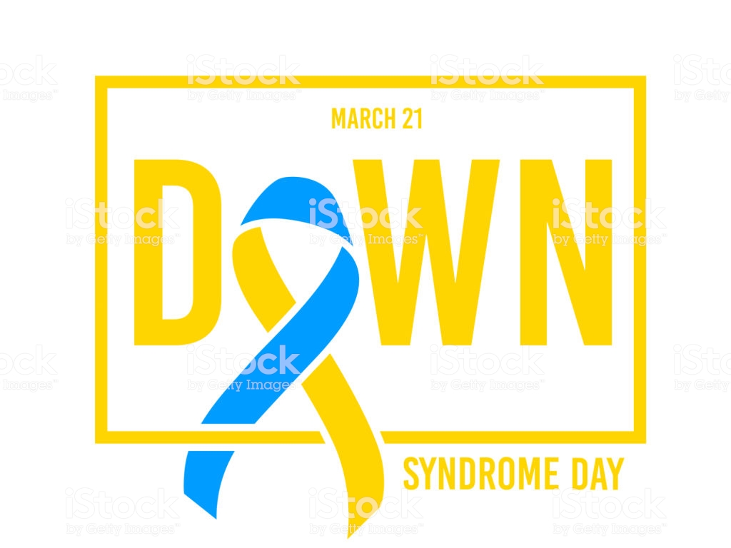 World Down Syndrome Day March Realistic Blue Yellow Ribbon