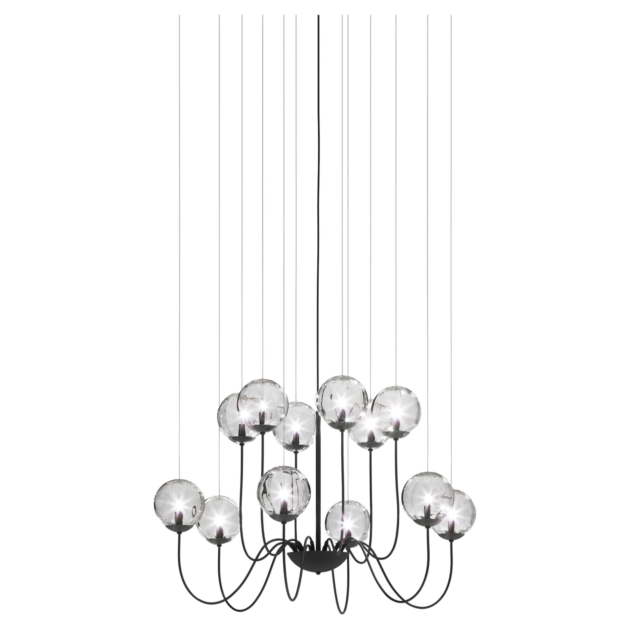 Vistosi Puppet Pendant Light 12p In Smoky Transparent With Matt Black Wallpaper