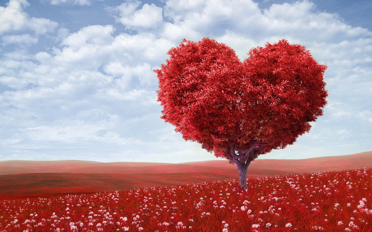 Beautiful Red Heart Tree Wallpaper
