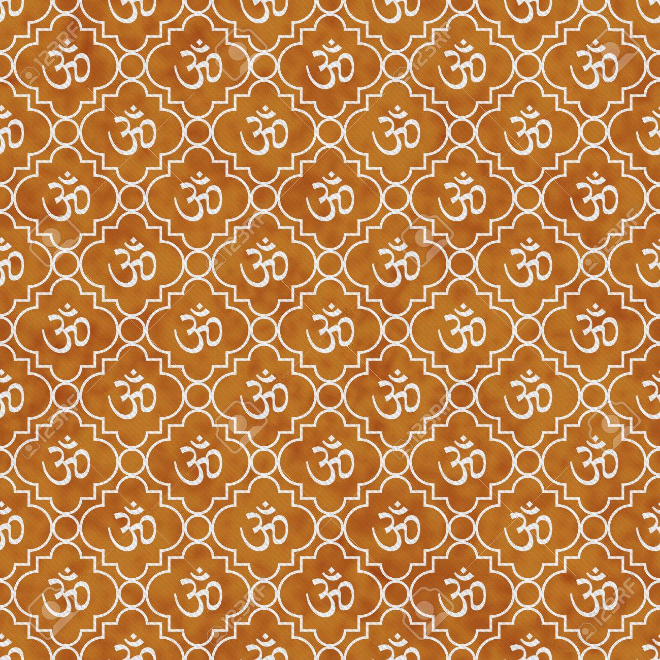 Orange And White Aum Hindu Symbol Tile Pattern Repeat Background