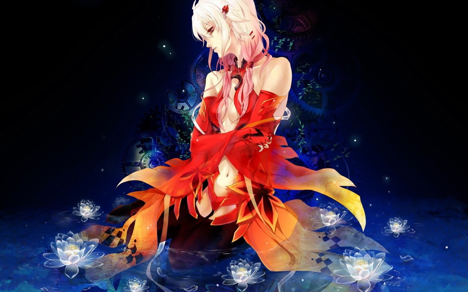 Crown Inori Yuzuriha Beautiful Anime Girl Red Dress HD Wallpaper