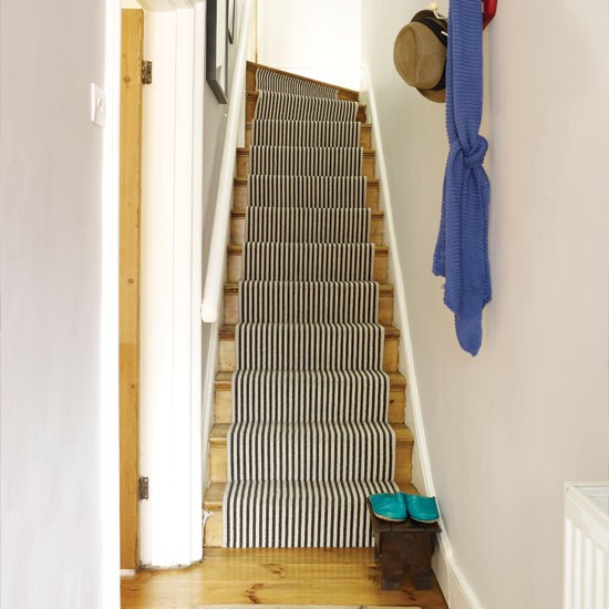 Neutral Hallway With Stair Runner Decorating Ideas