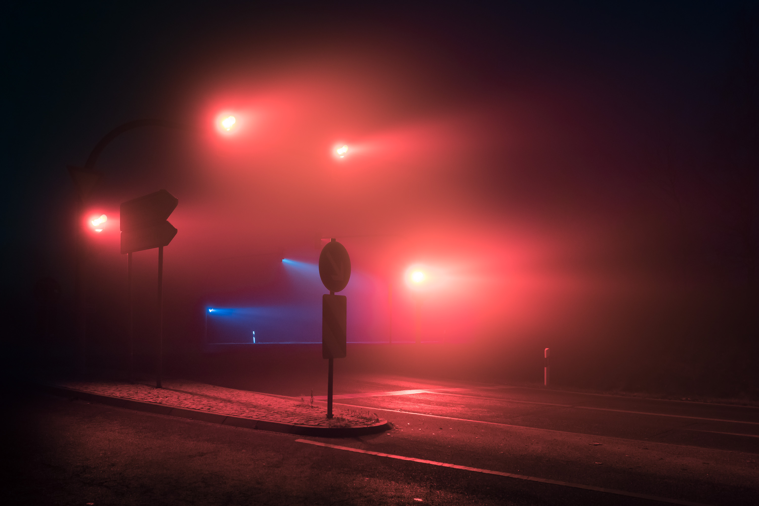 Mist Traffic Lights Night Fog Photography
