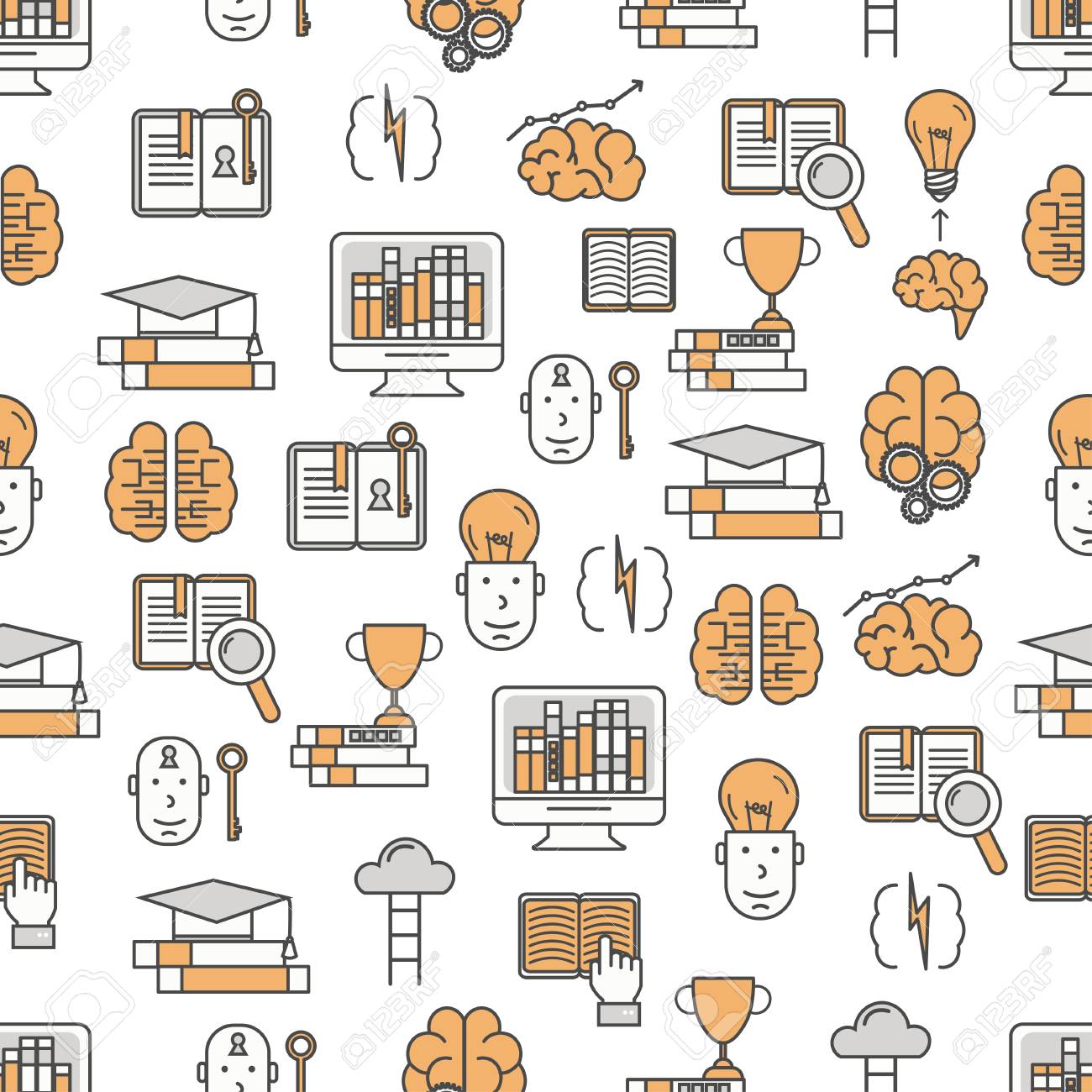 Vector Seamless Pattern With Brain Training Brainstorming