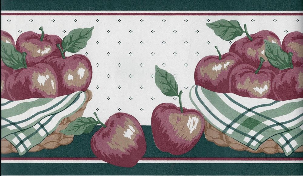 Country Apples With Green Wallpaper Border