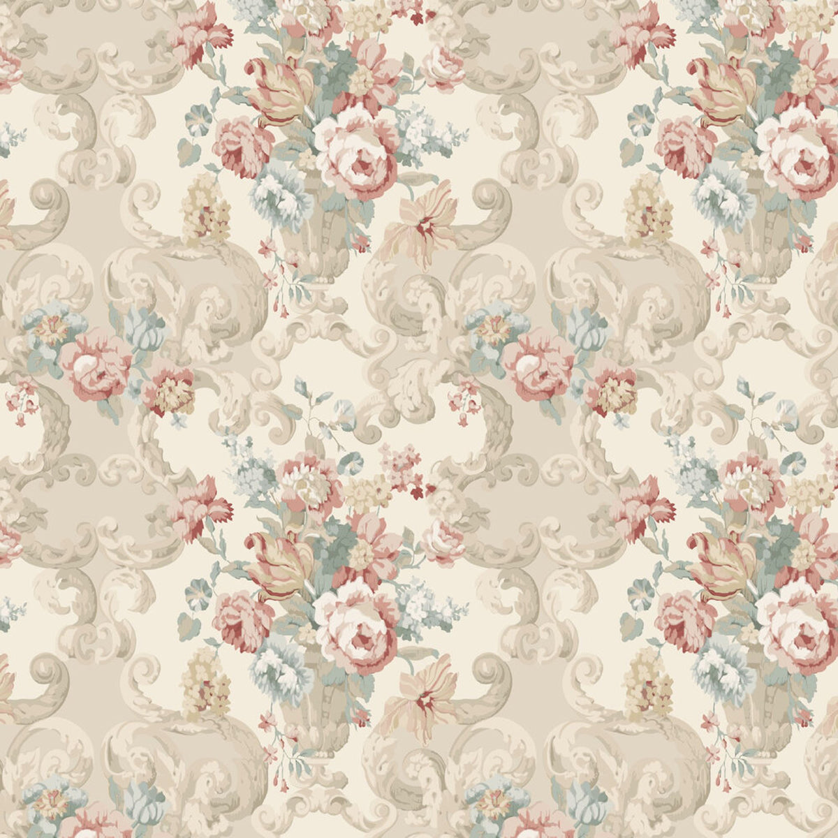 Mulberry Home Floral Rococo Lovat Red Wallpaper Courthouse