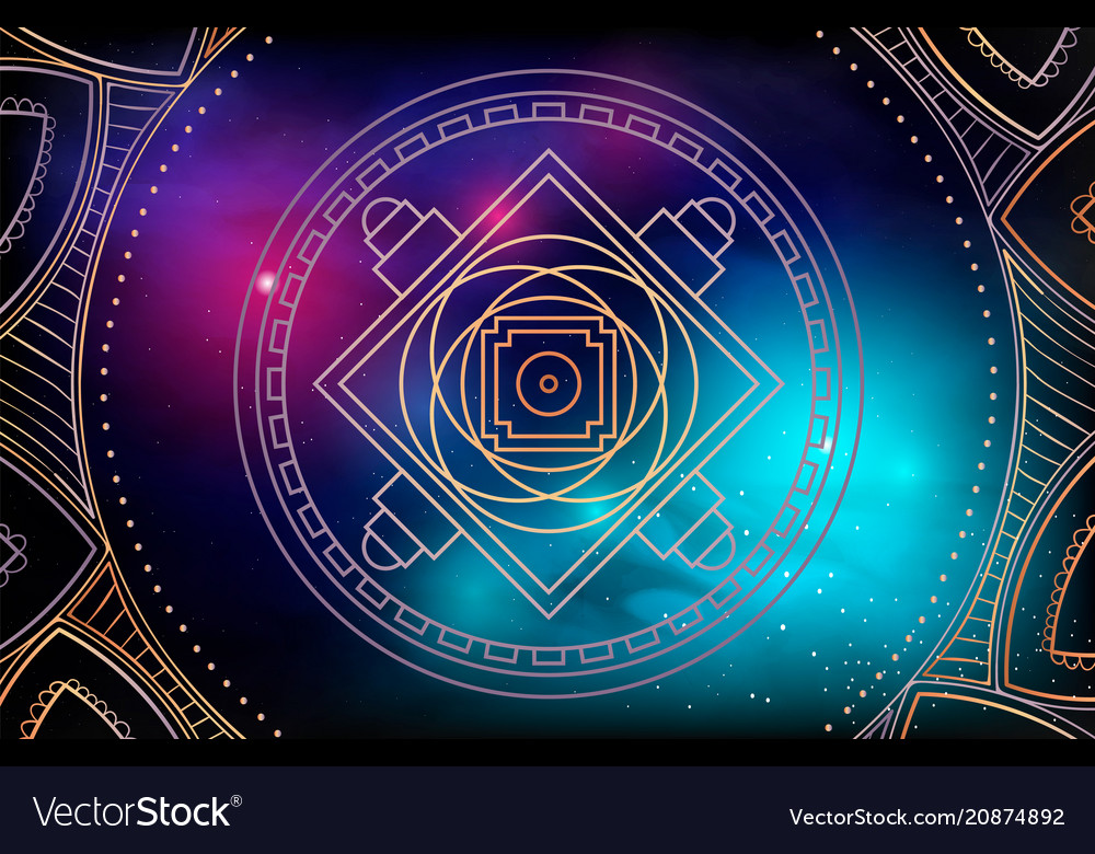 Yellow Tibetan Mandala On Galaxy Background Vector Image