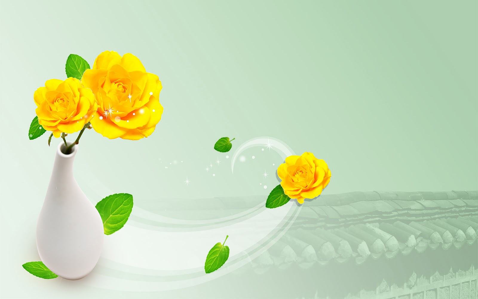 Wallpaper Background Light Green Background Yellow Flowers White