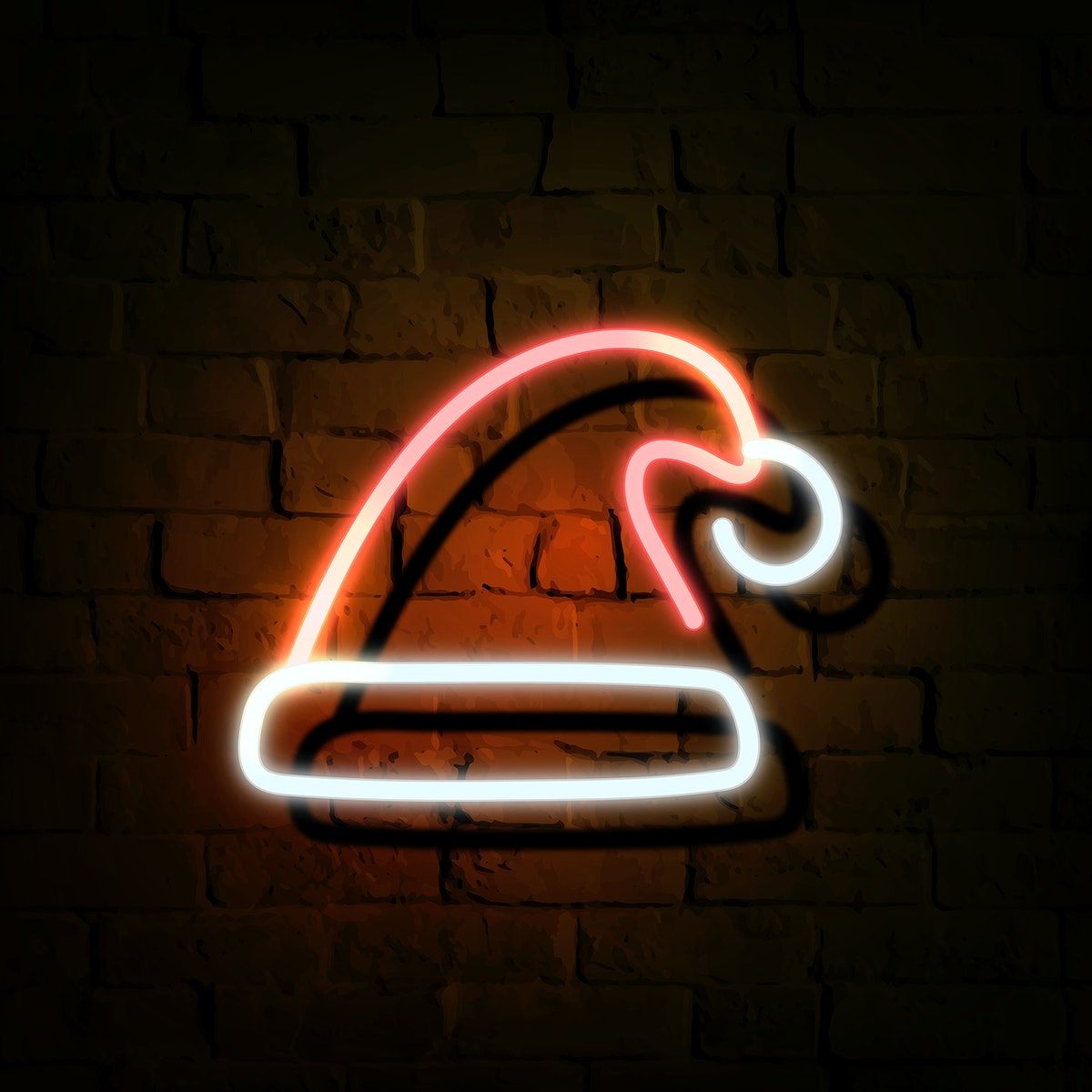 Download premium vector of Santa hat neon sign on a dark brick 1200x1200
