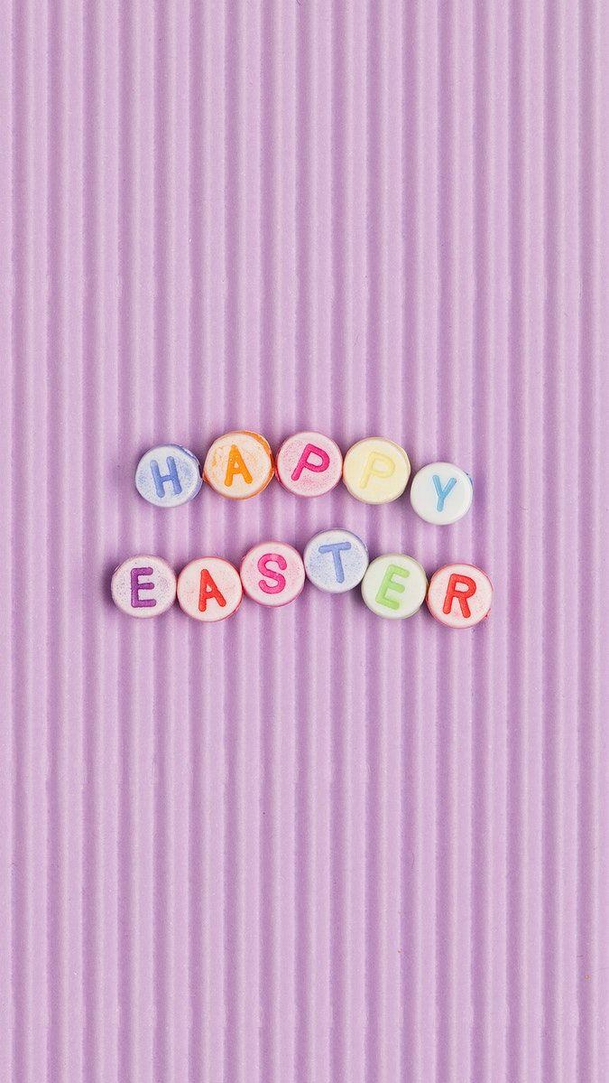 Happy Easter Beads Text Typography On Purple Image By