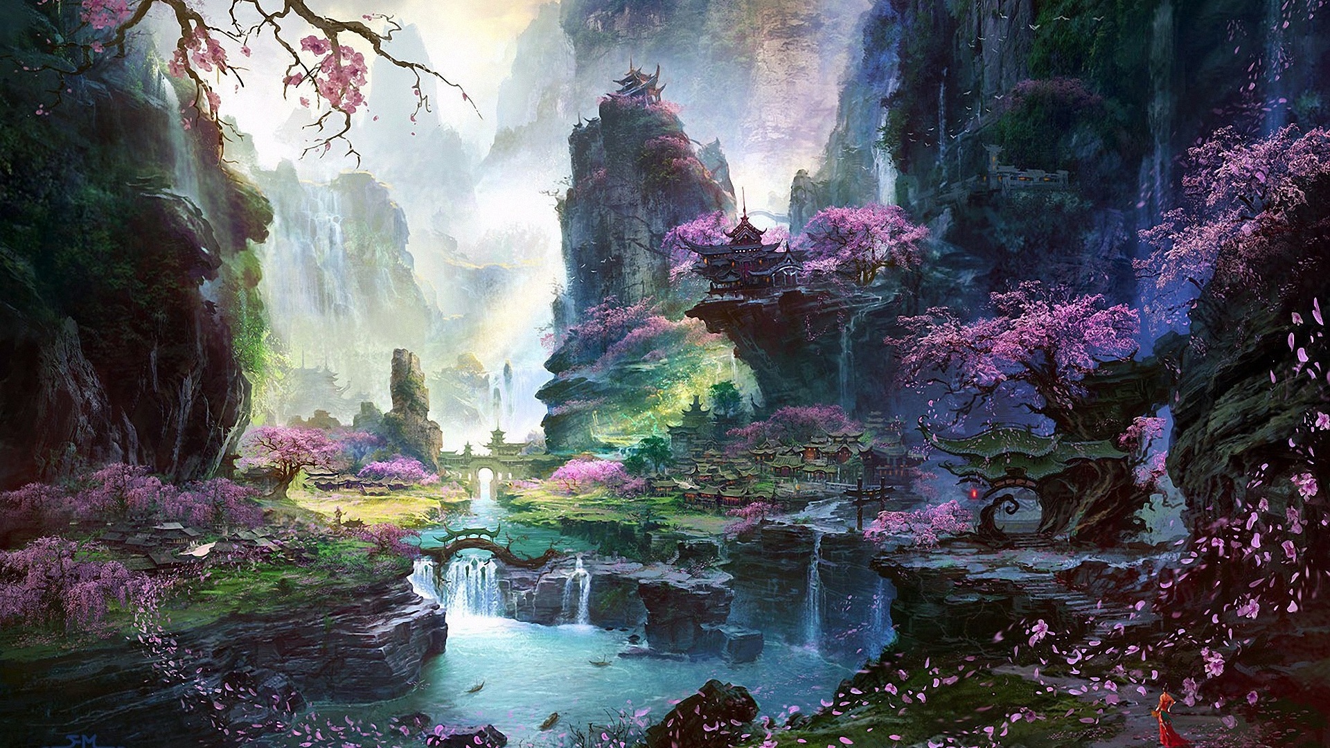 Wallpaper Fantastic World Painting Oriental Spring Landscapes
