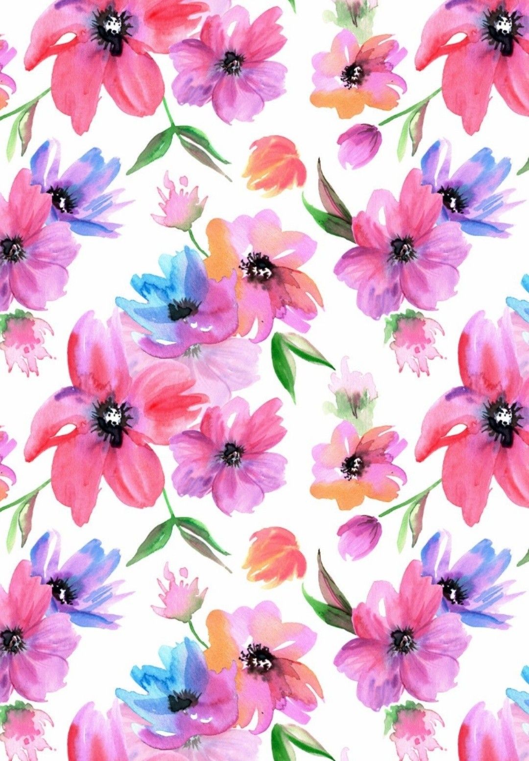 Watercolor Seamless Patterns With Pink And Purple Flowers In