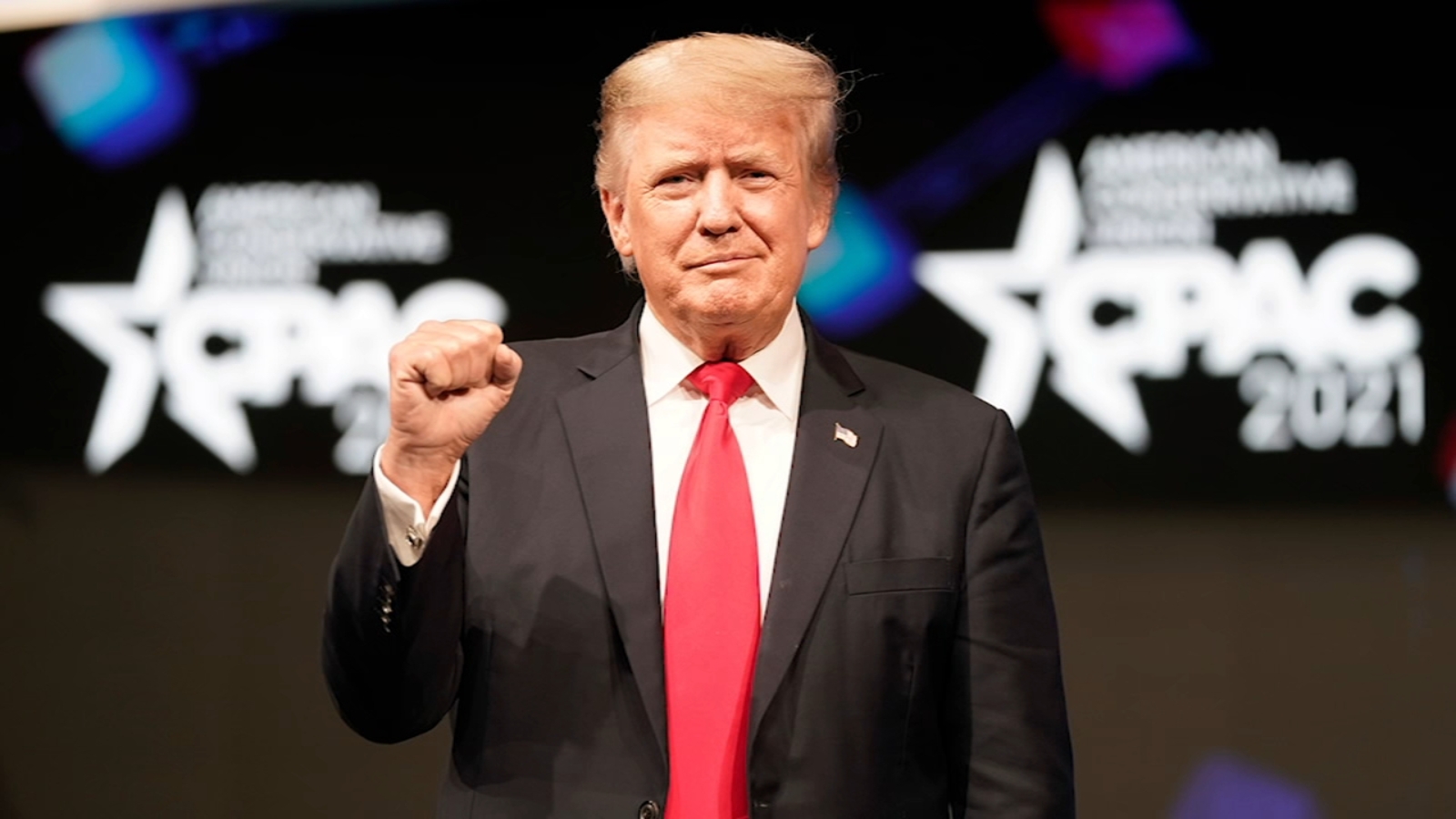 Donald Trump raises his fist at CPAC 2021, hinting at a potential 2024 presidential run