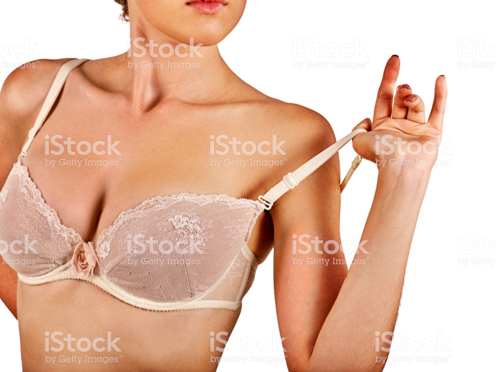Breast Self Exam Of Women Woman Wear Bra Stock Photo
