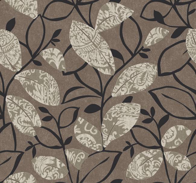 Wallpaper Designer Modern Art Deco Style Gray Leaves Leaf Black Vines 650x608