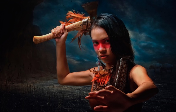 Native American Tomahawk Battle Axe Girl War Paint Wallpaper