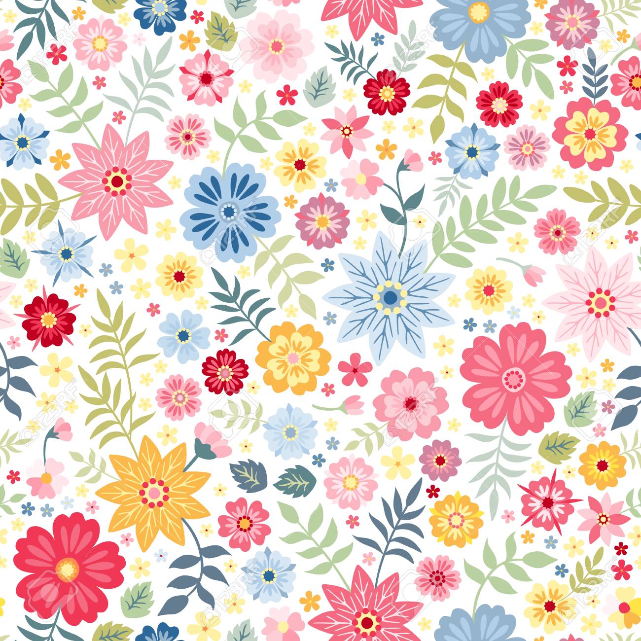 Seamless Ditsy Floral Pattern With Cute Little Flowers On White