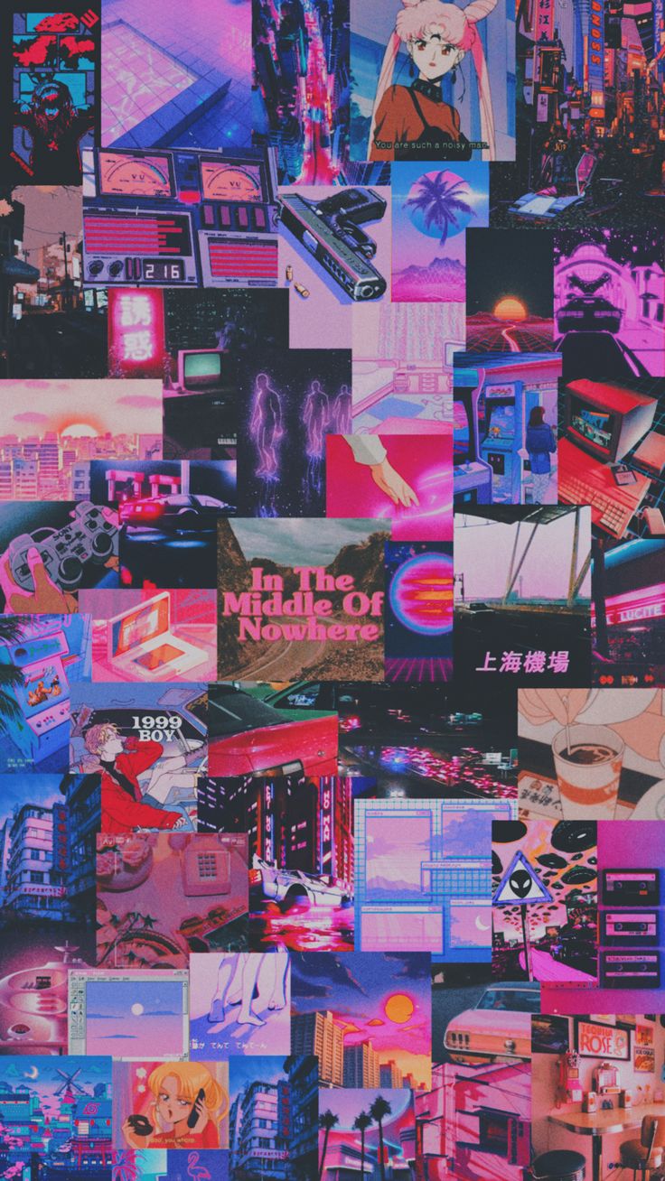 Wallpaper Collage Retro Future Retrofuturism Pink Purple