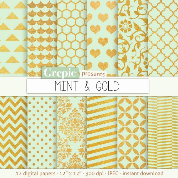 gold and mint green wallpaper