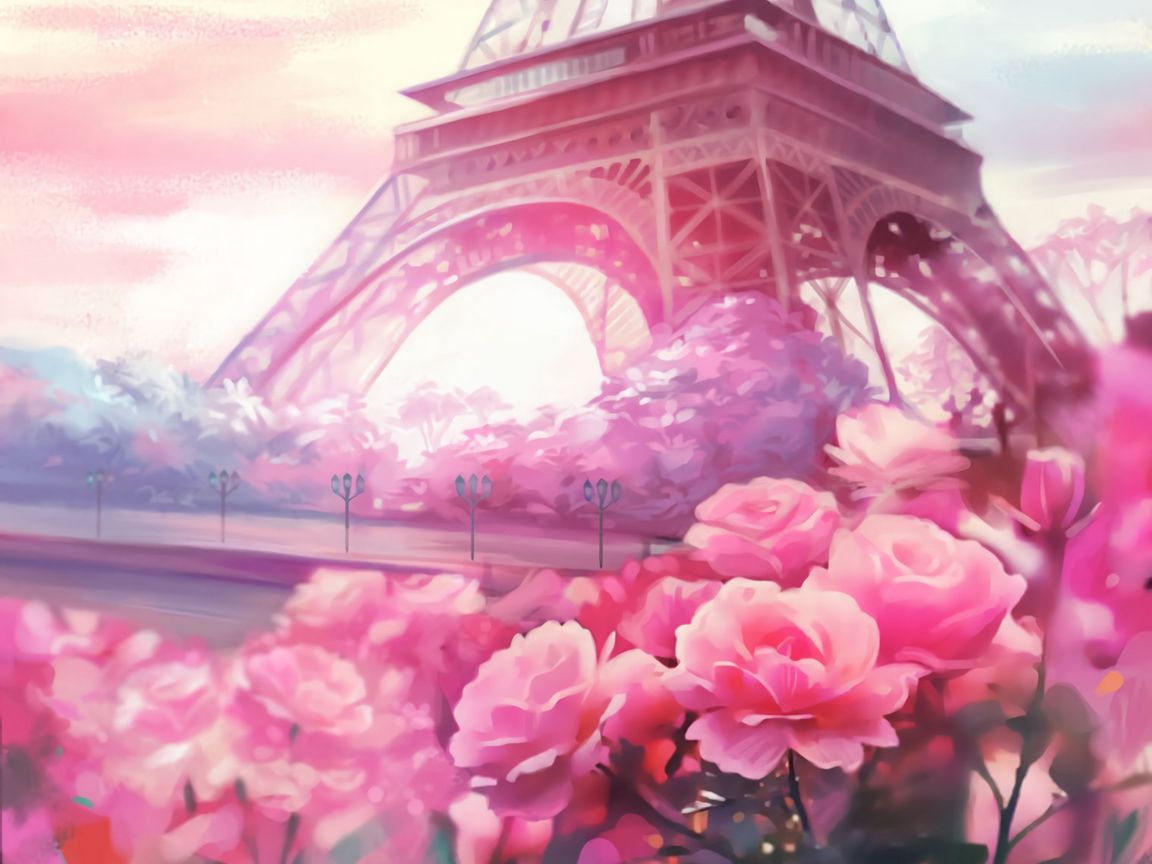 Wallpaper Paris Flowers Tower Art Standard