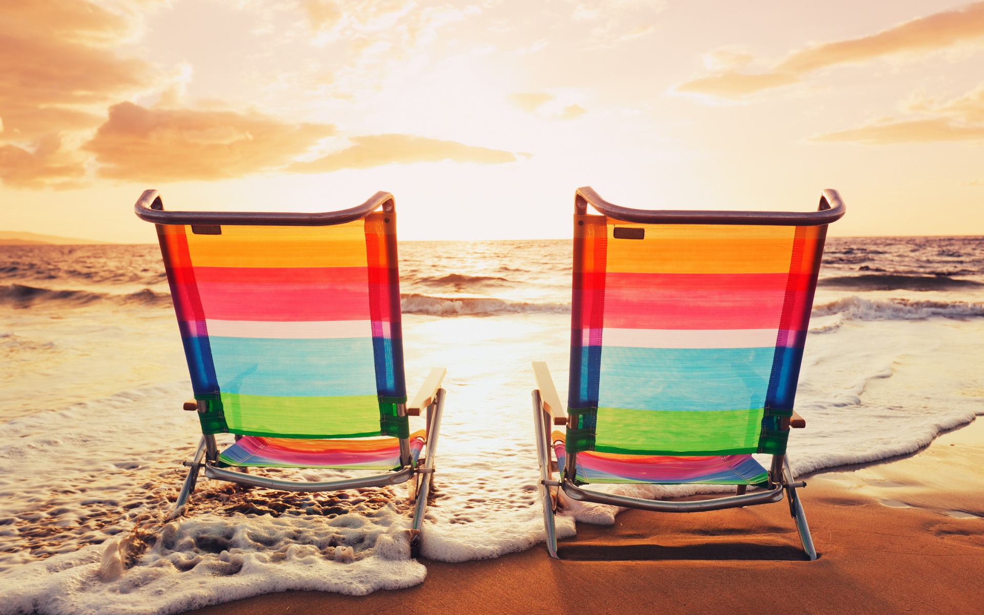 Summer Beach Sunset Wallpaper Chairs