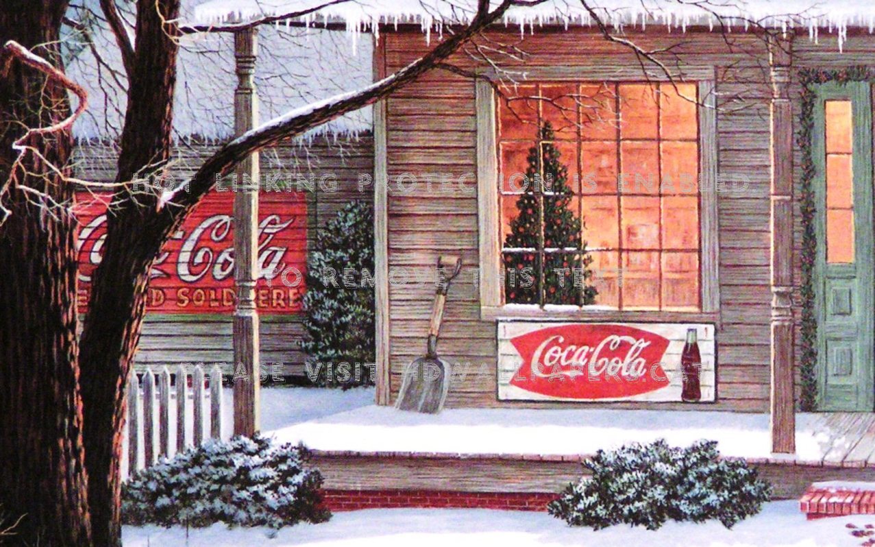 Old Bar Coca Cola Christmas Art Snow Winter