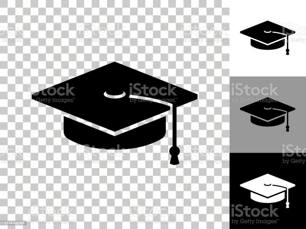 Graduation Hat Icon On Checkerboard Transparent Background Stock