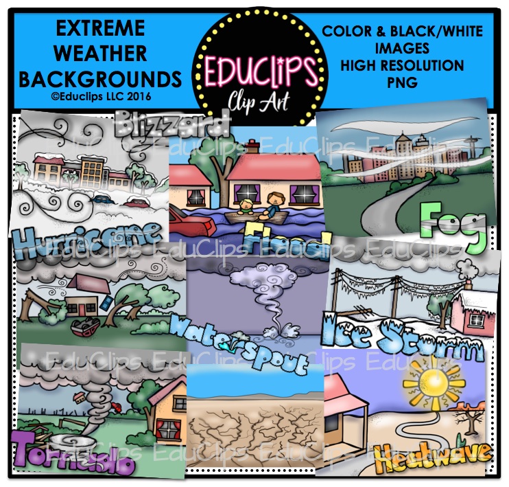 Extreme Weather Background Clip Art Bundle Color And B W Wele