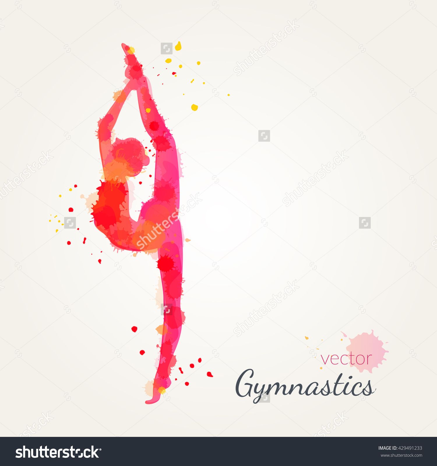 Silhouettes Of A Gymnastic Girl Vector Watercolor Illustration On