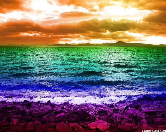Ocean beach rainbow art photograph sunset by