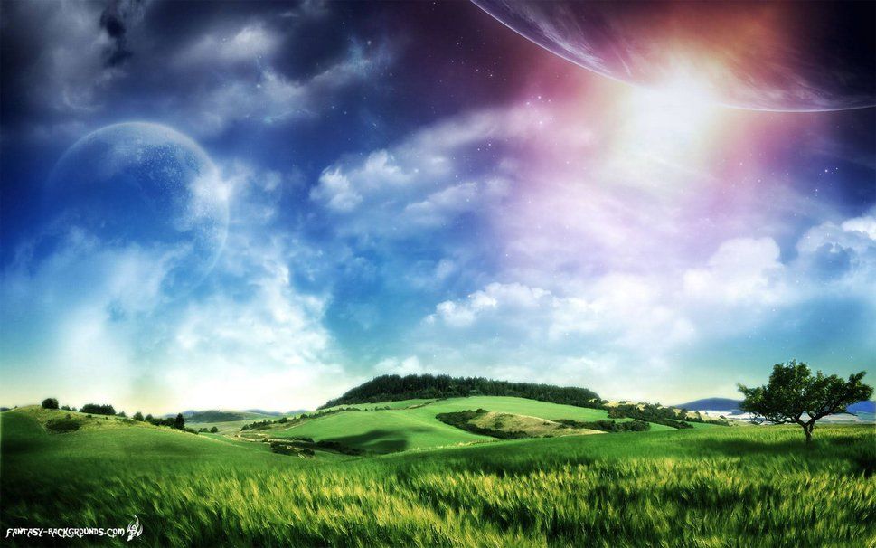 Earth Above Fantasy Albums Scifi Meadow Worlds Background