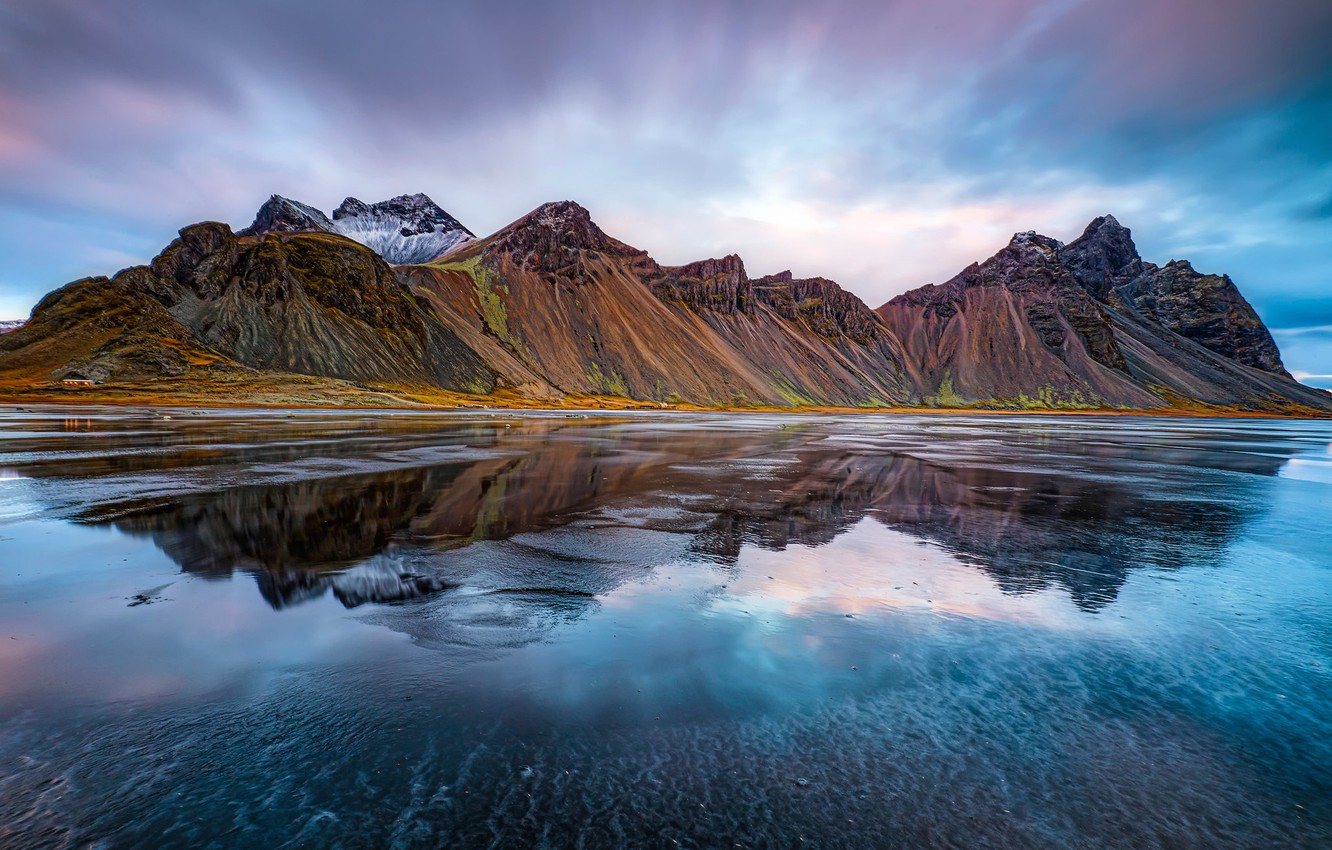 Wallpaper Sea Mountains Reflection Iceland Stokksnes
