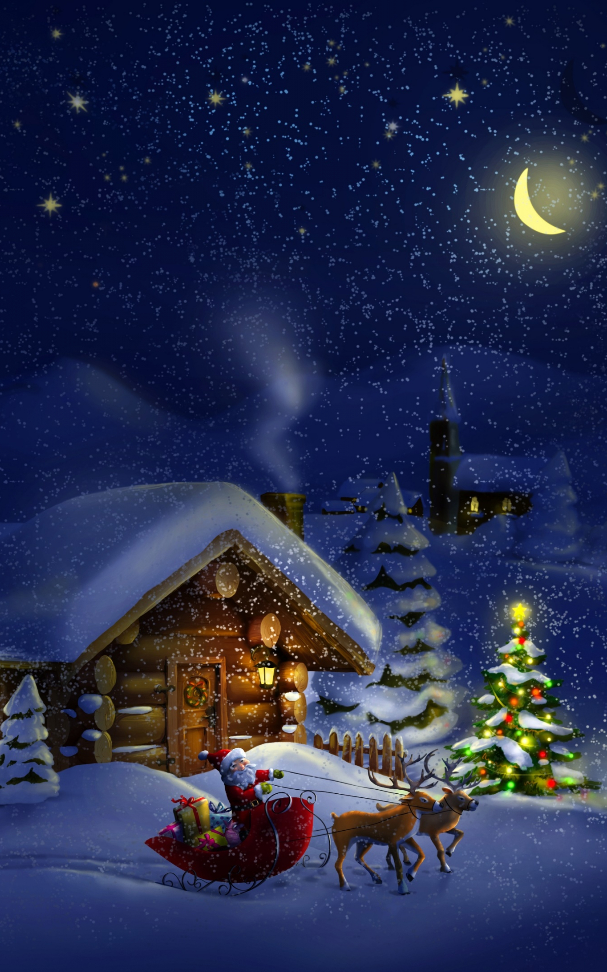 Tải miễn phí Hình nền đêm Giáng sinh mơ mộng của ông già Noel 4K: \