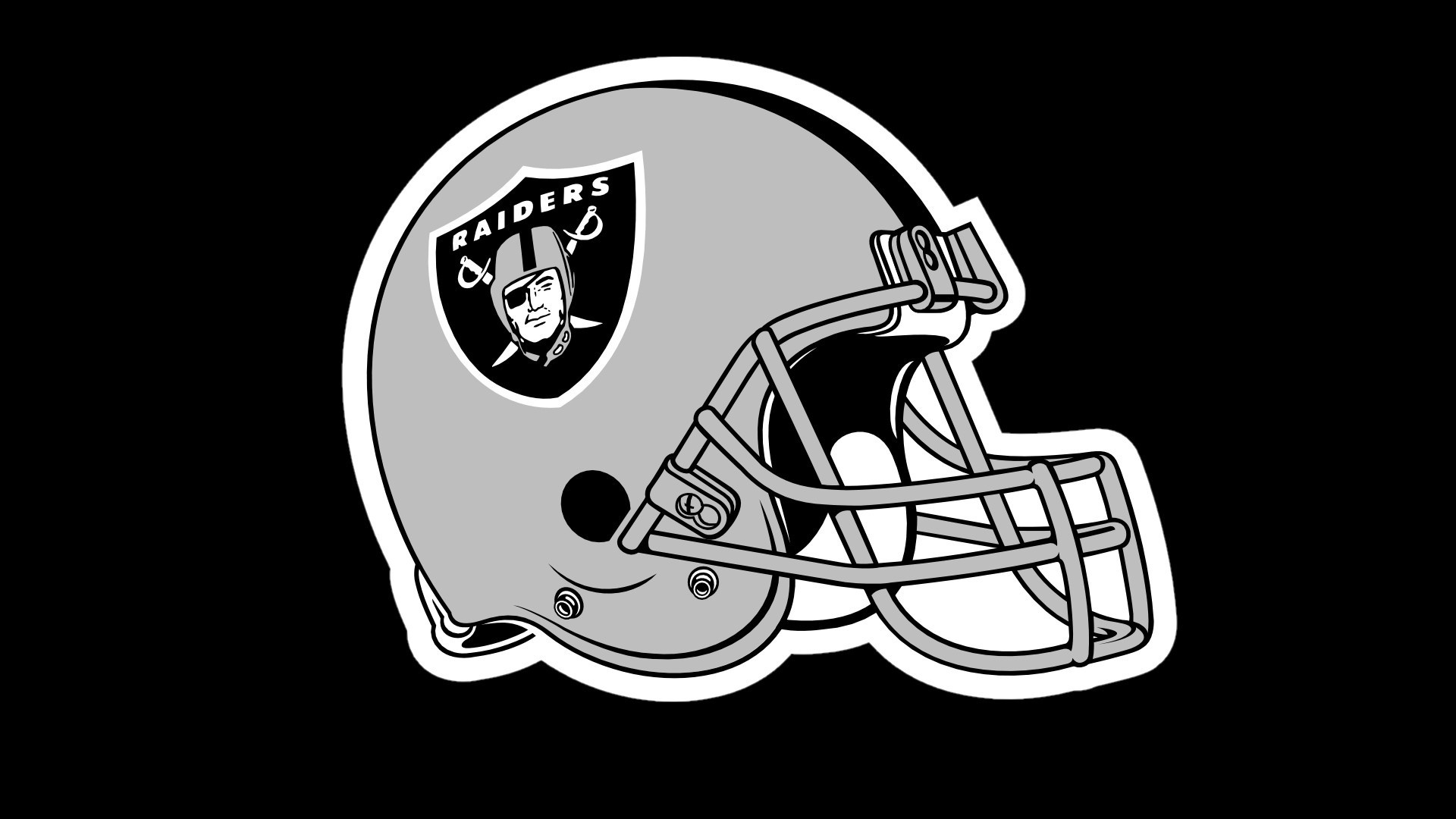 A classic Las Vegas Raiders helmet logo on a black background
