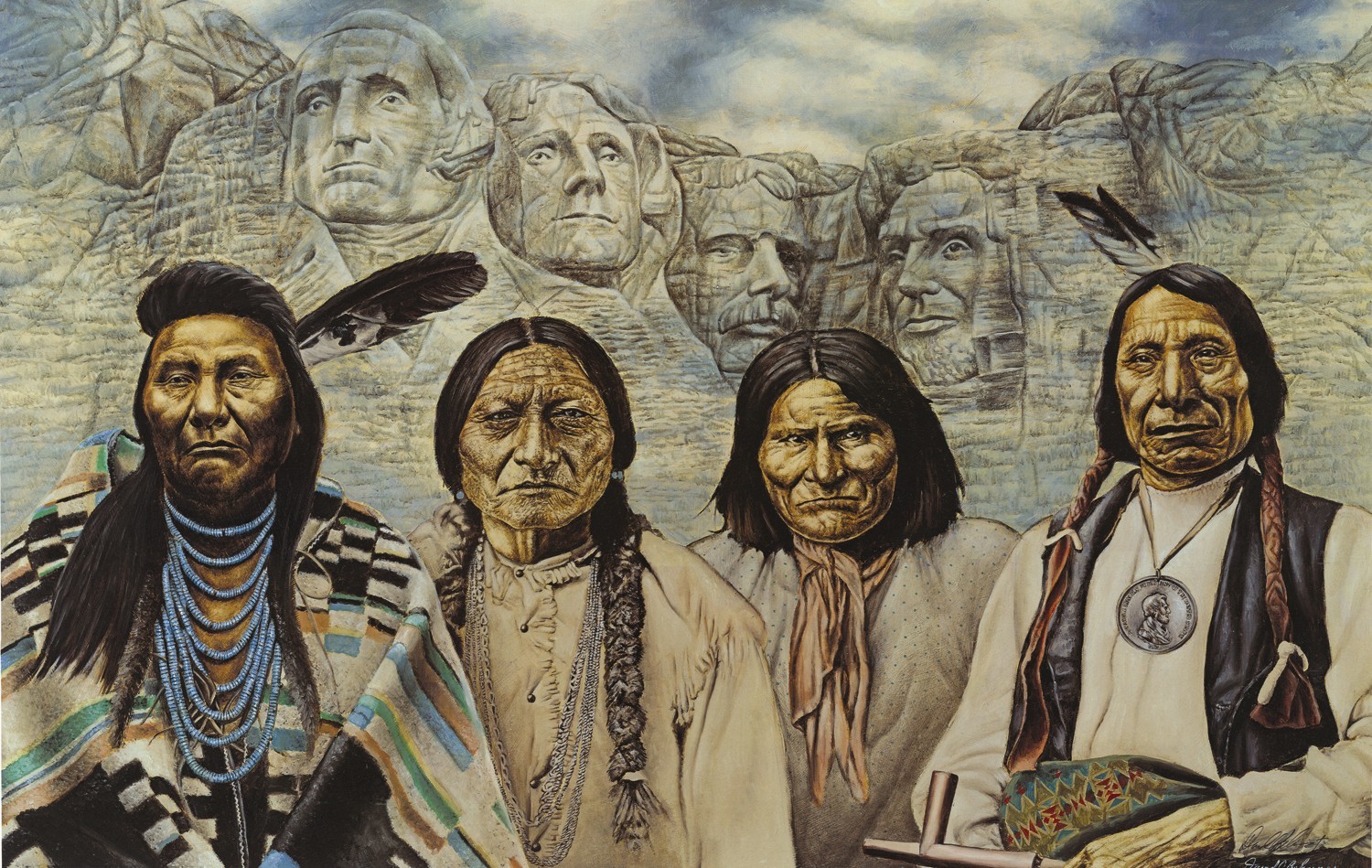 Original Founding Fathers Native American Indian Mount Rushmore