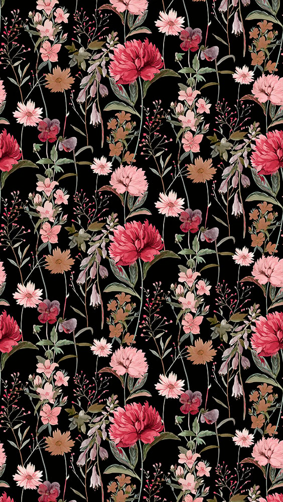 My Fair Lady Wallpaper floral pattern watercolour green on black 564x1001