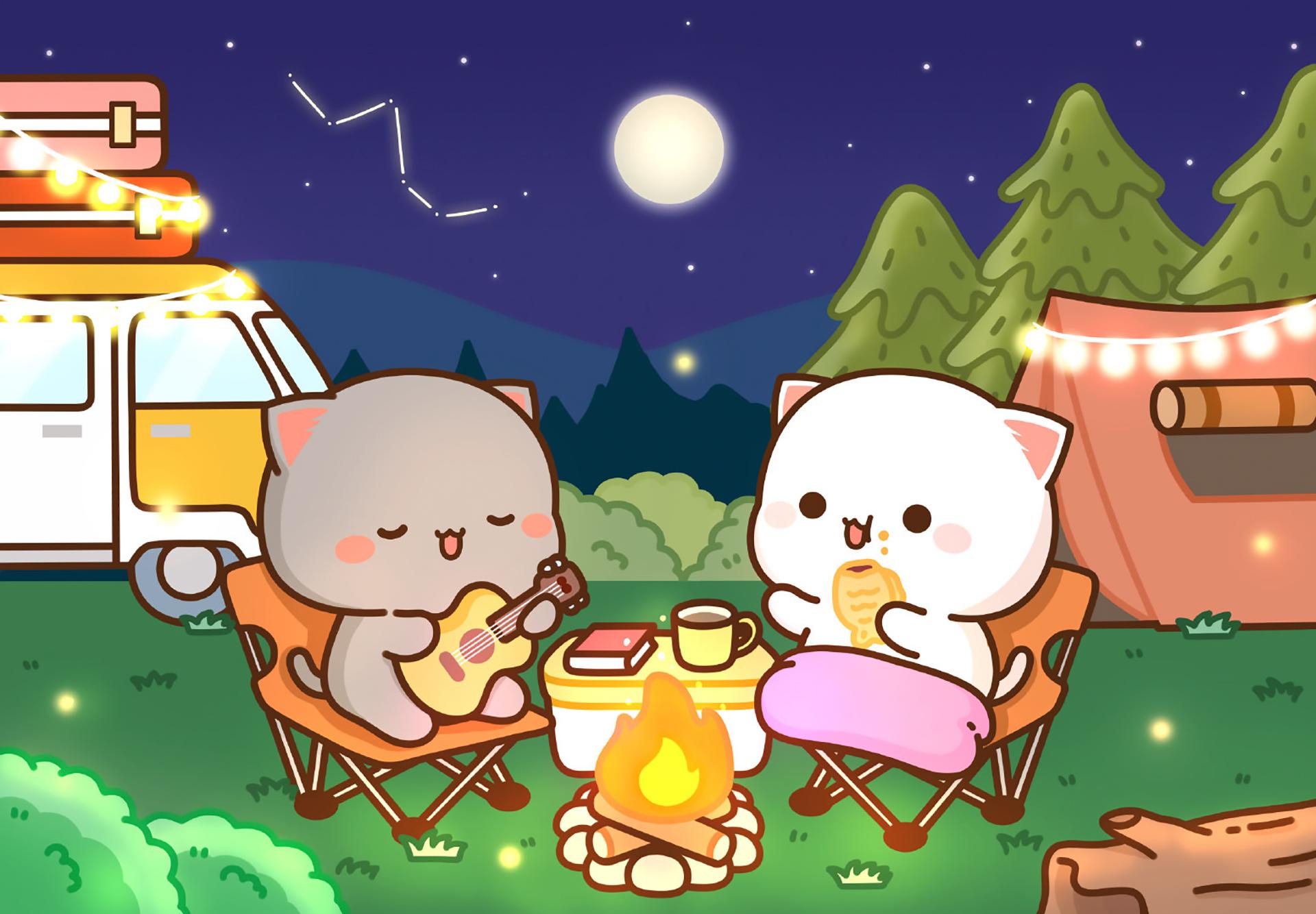 Peach Goma Happy Camping Mobile Desktop Background Kawaii Hoshi